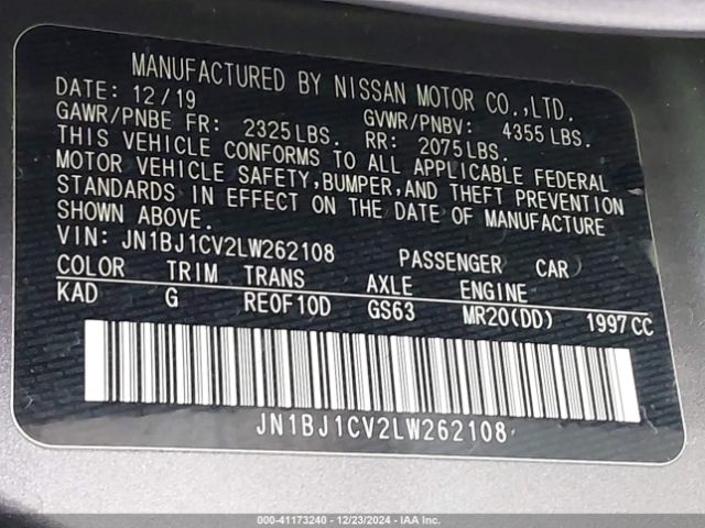 JN1BJ1CV2LW262108 Nissan Rogue Sport Sv Fwd Xtronic Cvt