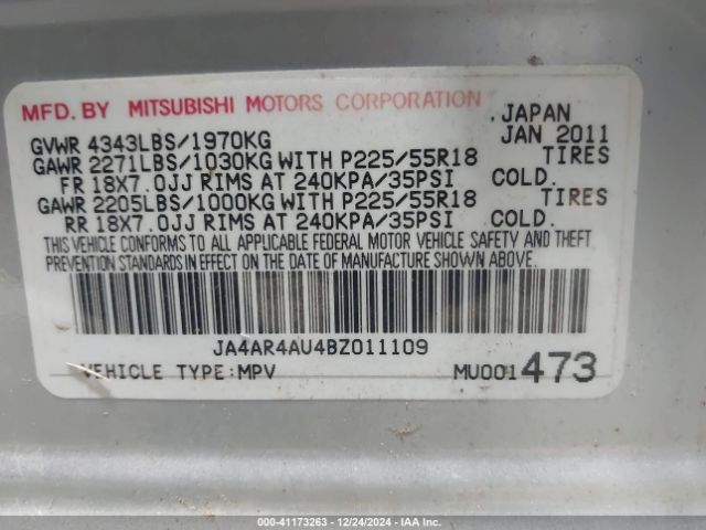 2011 MITSUBISHI OUTLANDER SPORT JA4AR4AU4BZ011109 Photo 8