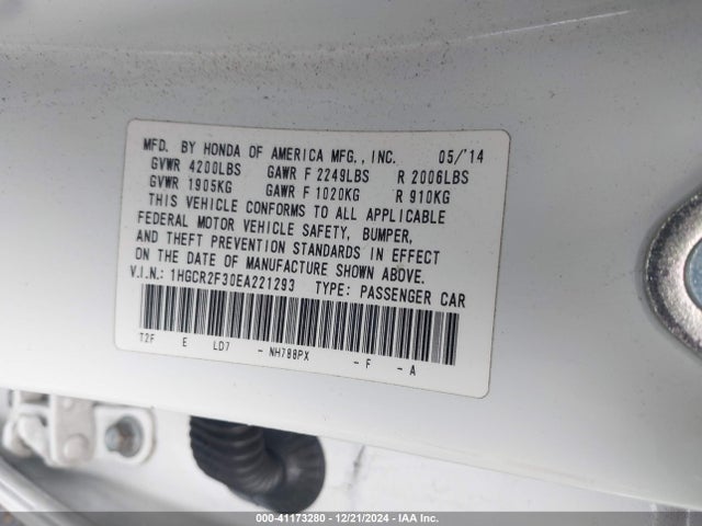 Honda ACCORD LX 2014 1HGCR2F30EA221293 Image 9