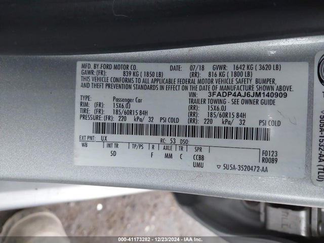 3FADP4AJ6JM140909 Ford FIESTA S