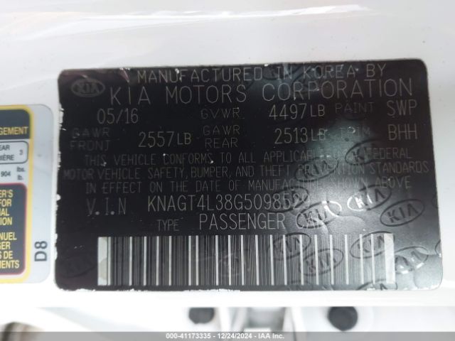 KNAGT4L38G5098529 KIA Optima Lx