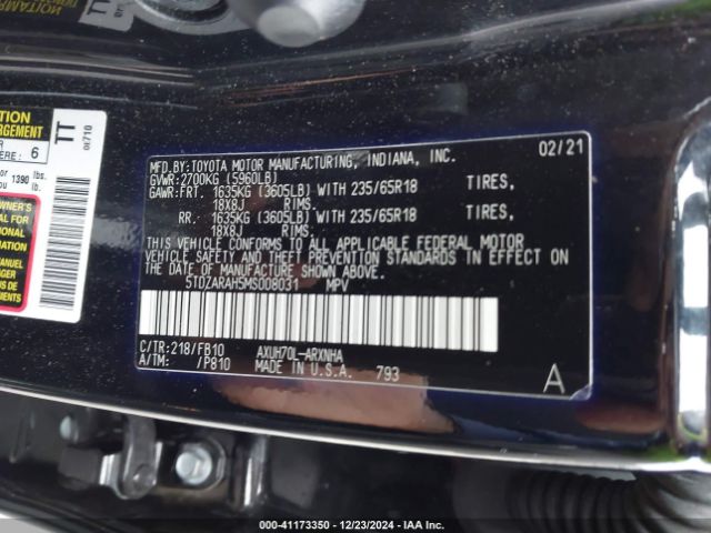 5TDZARAH5MS008031 Toyota Highlander Hybrid Le