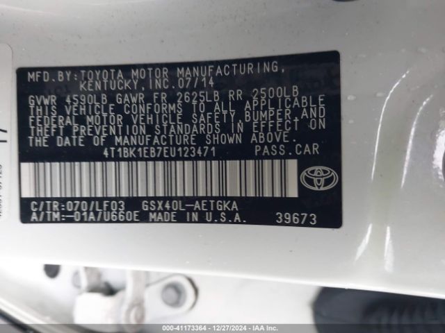 4T1BK1EB7EU123471 Toyota Avalon Xle Premium