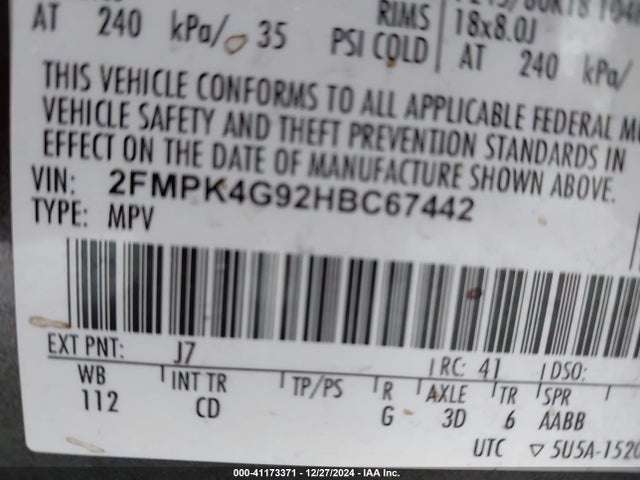 Ford EDGE SE 2017 2FMPK4G92HBC67442 Image 9