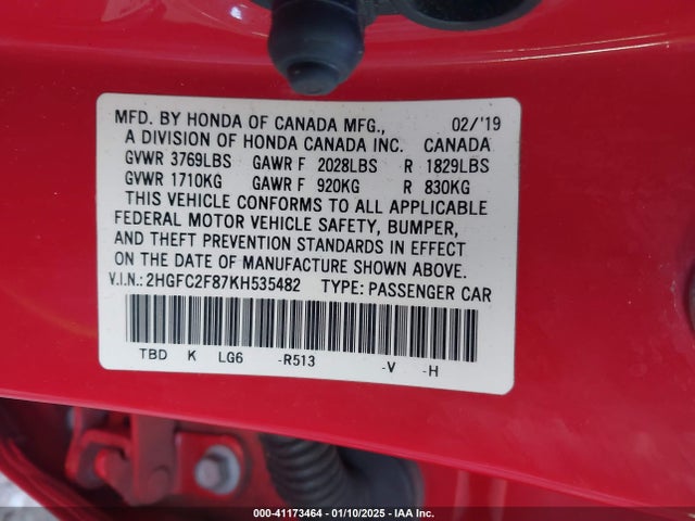 Honda Civic Sport 2019 2HGFC2F87KH535482 Image 9