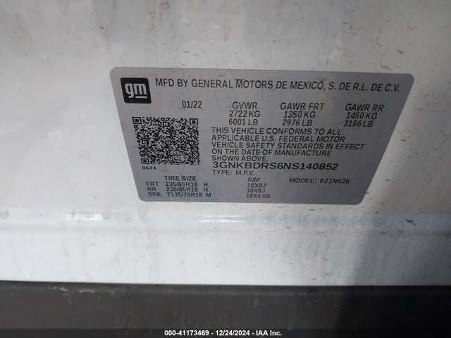 3GNKBDRS6NS140852 Chevrolet Blazer Lt