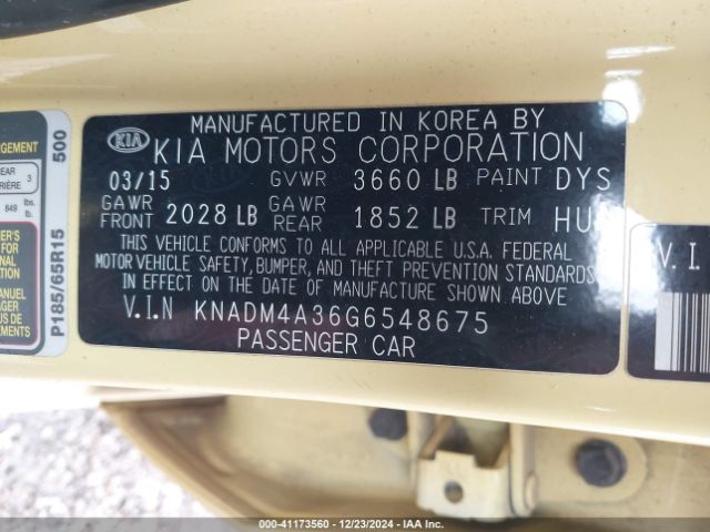 KNADM4A36G6548675 KIA RIO LX
