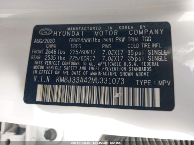 2021 HYUNDAI TUCSON KM8J33A42MU331073 Photo 8