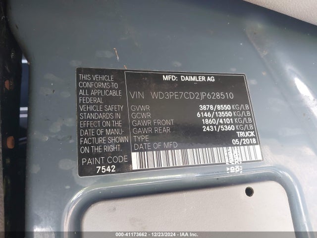 WD3PE7CD2JP628510 Mercedes-Benz Sprinter 2500 Standard Roof V6