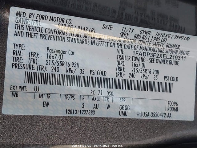 1FADP3F2XEL219311 Ford 2014