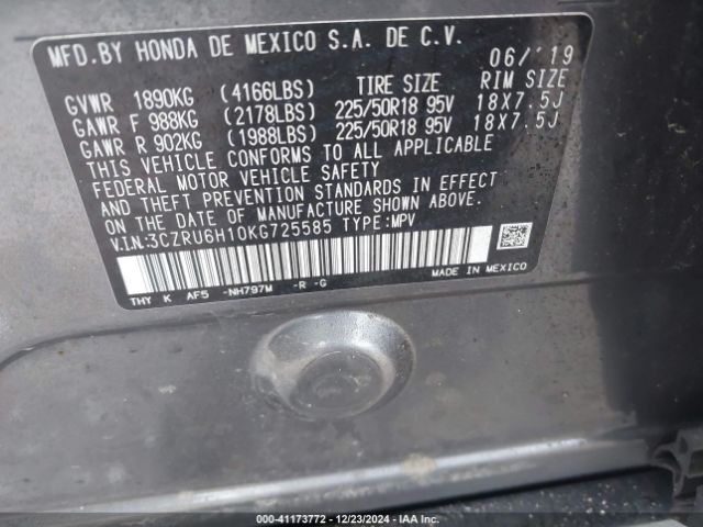 3CZRU6H10KG725585 Honda HR-V SPORT