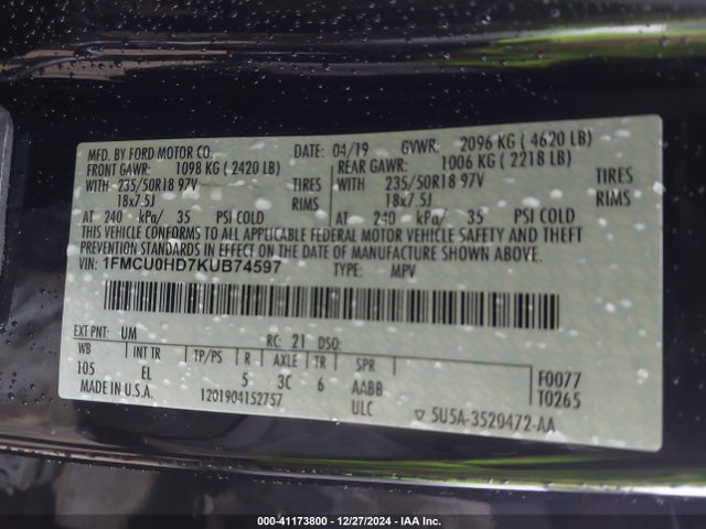 Ford ESCAPE SEL 2019 1FMCU0HD7KUB74597 Image 9