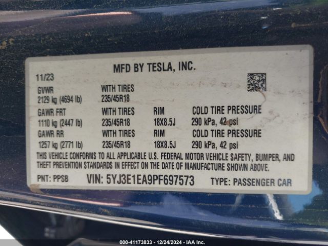 5YJ3E1EA9PF697573 Tesla Model 3 Rear-wheel Drive