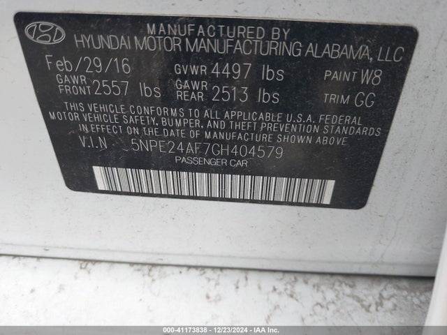 Hyundai Sonata 2016 5NPE24AF7GH404579 Image 9