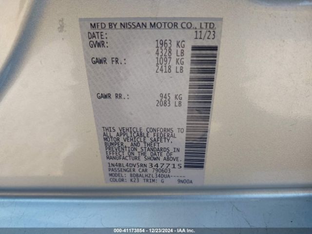 1N4BL4DV5RN347715 Nissan Altima Sv Fwd