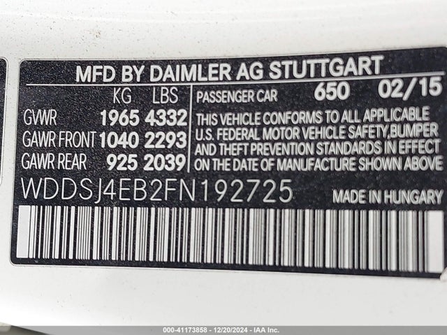 WDDSJ4EB2FN192725 Mercedes-Benz CLA 250