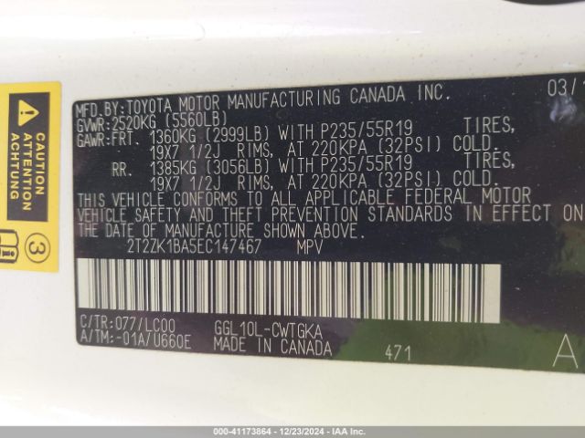 2T2ZK1BA5EC147467 Lexus RX 350