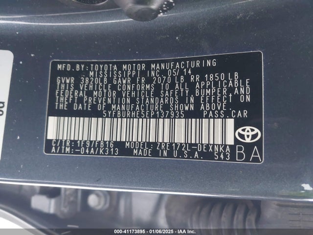 Toyota COROLLA LE 2014 5YFBURHE5EP137935 Image 9