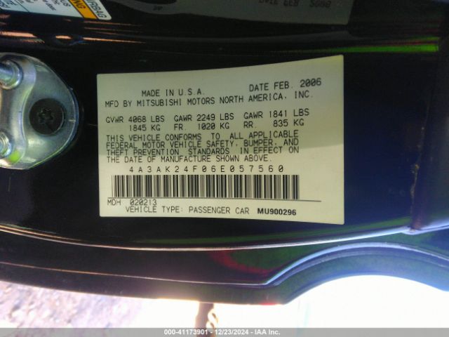 2006 MITSUBISHI ECLIPSE 4A3AK24F06E057560 Photo 8