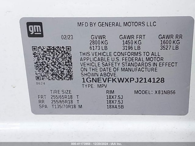 1GNEVFKWXPJ214128 Chevrolet Traverse Awd Ls