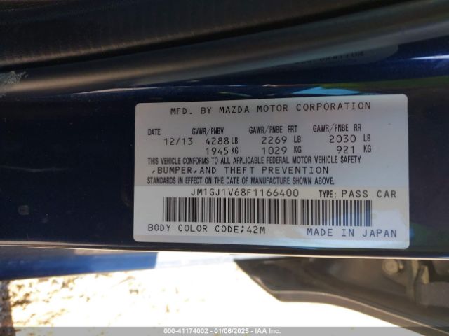 JM1GJ1V68F1166400 Mazda Mazda6 I Touring
