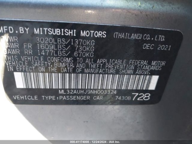 ML32AUHJ9NH003324 Mitsubishi Mirage Es/le