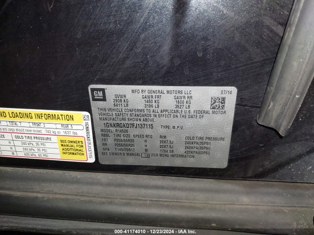 Chevrolet Traverse 1lt 2015 1GNKRGKD7FJ137115 Image 9