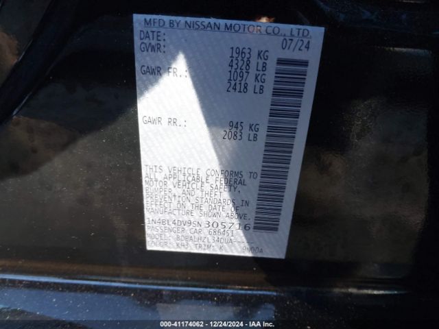 1N4BL4DV9SN305716 Nissan Altima Sv Fwd