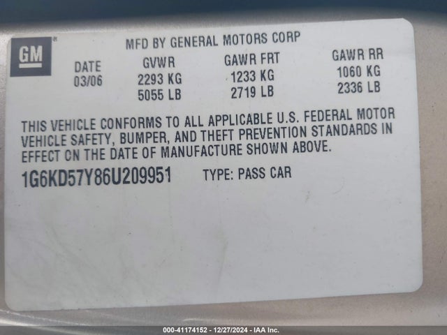 2006 CADILLAC DTS 1G6KD57Y86U209951 Photo 8
