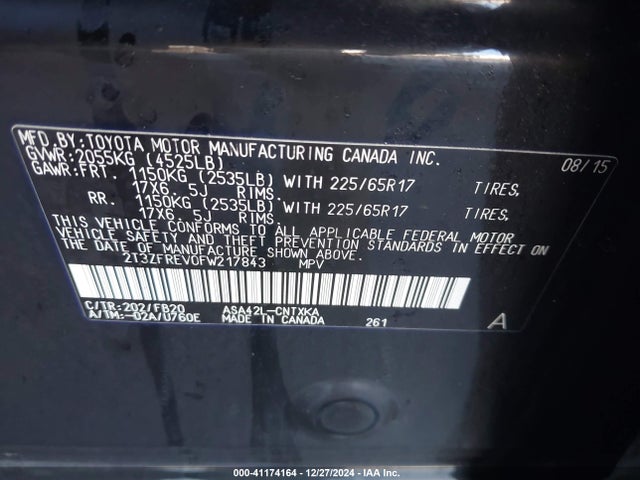 Toyota RAV4 LE 2015 2T3ZFREV0FW217843 Image 9