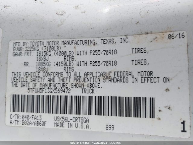 5TFUW5F13GX569472 Toyota Tundra Sr 5.7l V8