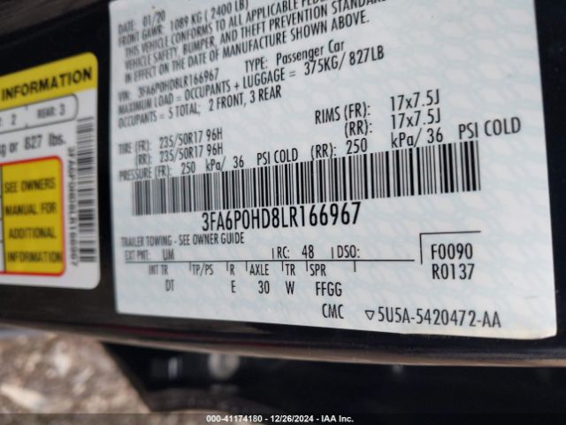 3FA6P0HD8LR166967 Ford FUSION SE