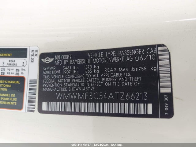 2010 MINI COOPER HARDTOP WMWMF3C54ATZ66213 Photo 8