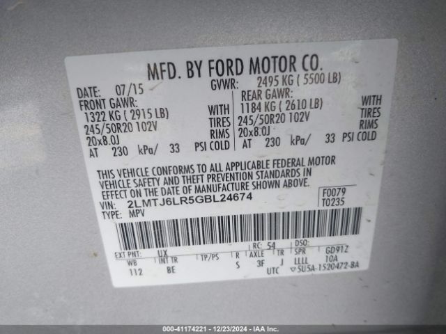 2LMTJ6LR5GBL24674 Lincoln Mkx Reserve