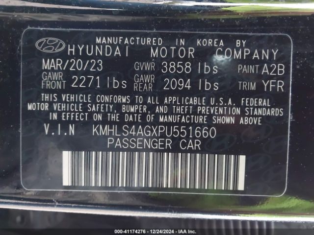 KMHLS4AGXPU551660 Hyundai ELANTRA SEL