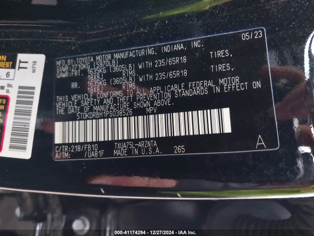 5TDKDRBH1PS038526 Toyota Highlander Le