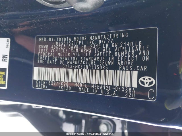 Toyota COROLLA SE 2022 5YFS4MCE3NP115085 Image 9