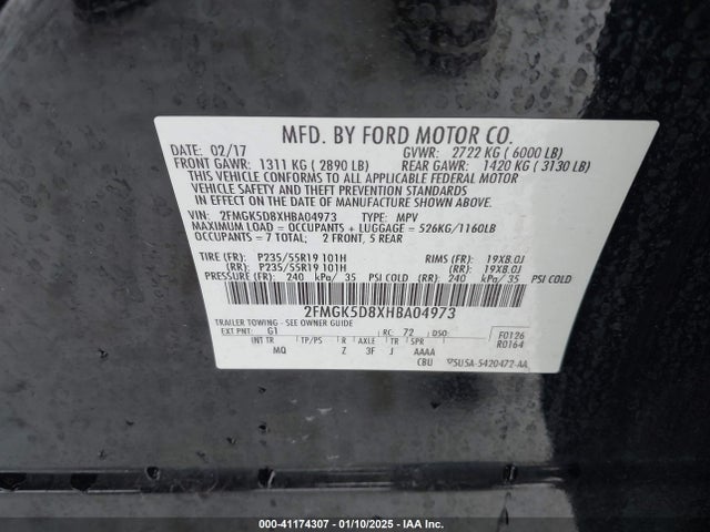 Ford Flex Limited 2017 2FMGK5D8XHBA04973 Image 9