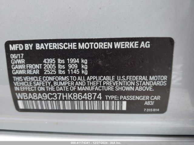 WBA8A9C37HK864874 BMW 320i