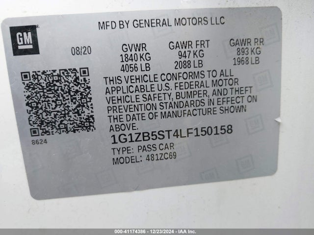 1G1ZB5ST4LF150158 Chevrolet Malibu Fwd Ls