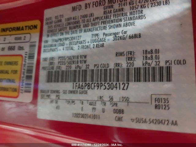1FA6P8CF9P5304127 Ford Mustang Gt Premium