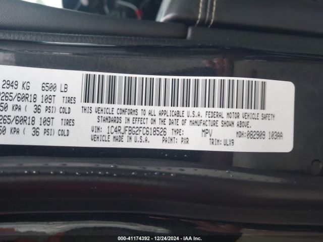 2015 JEEP GRAND CHEROKEE 1C4RJFBG2FC618526 Photo 8