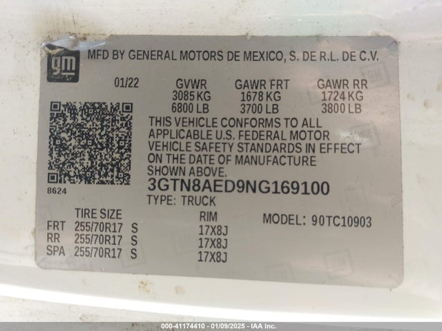 3GTN8AED9NG169100 GMC Sierra 1500 Limited 2wd  Long Box Pro