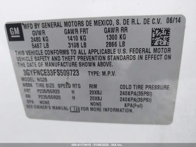 3GYFNCE33FS509723 Cadillac Srx Performance Collection