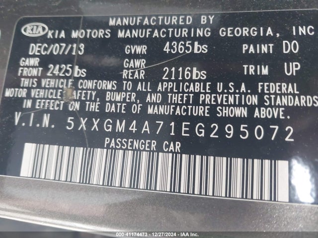 KIA Optima Lx 2014 5XXGM4A71EG295072 Image 9