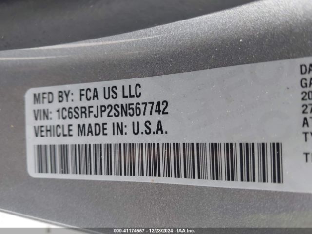 1C6SRFJP2SN567742 RAM 1500 Laramie  4x4 5'7 Box