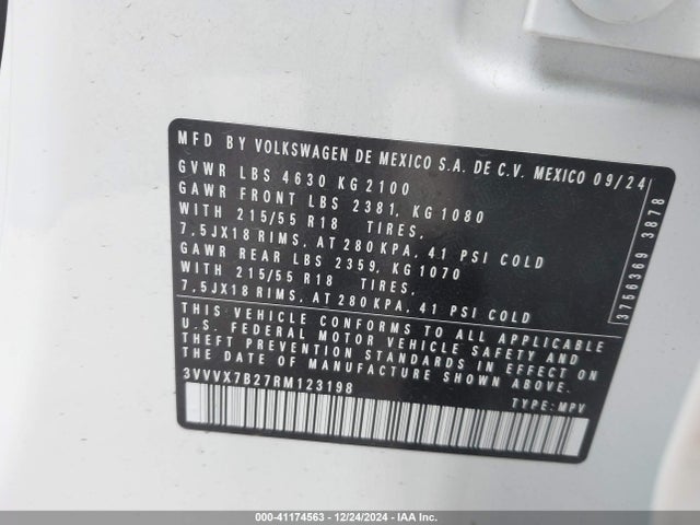 3VVVX7B27RM123198 Volkswagen Taos 1.5t Se