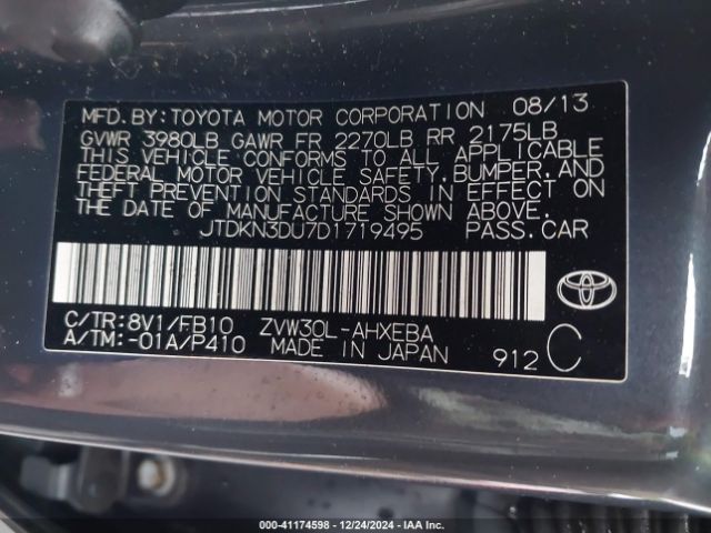 2013 TOYOTA PRIUS JTDKN3DU7D1719495 Photo 8