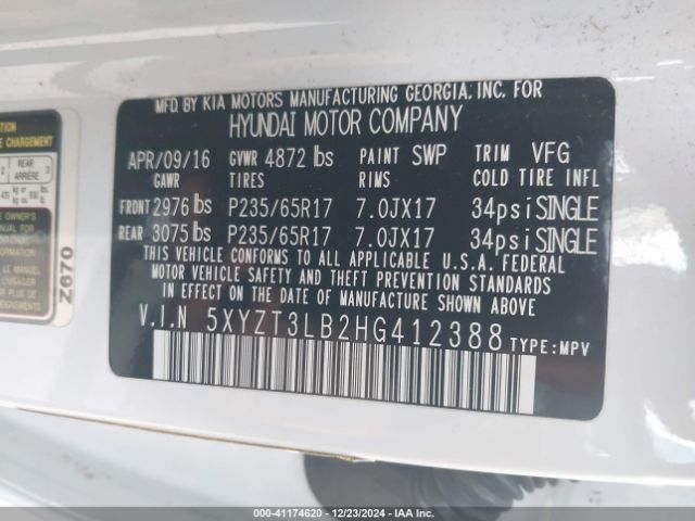 5XYZT3LB2HG412388 Hyundai Santa Fe Sport 2.4l