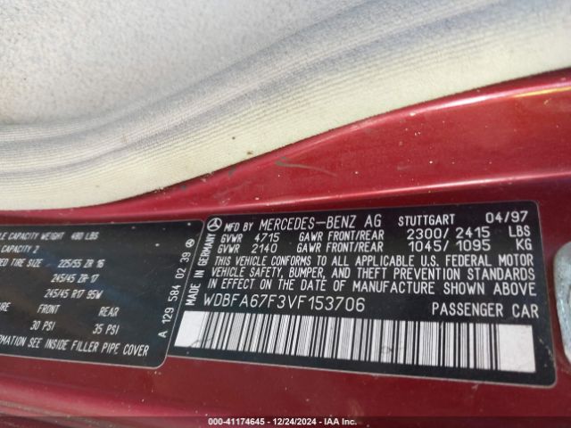 1997 MERCEDES-BENZ SL 500 WDBFA67F3VF153706 Photo 8